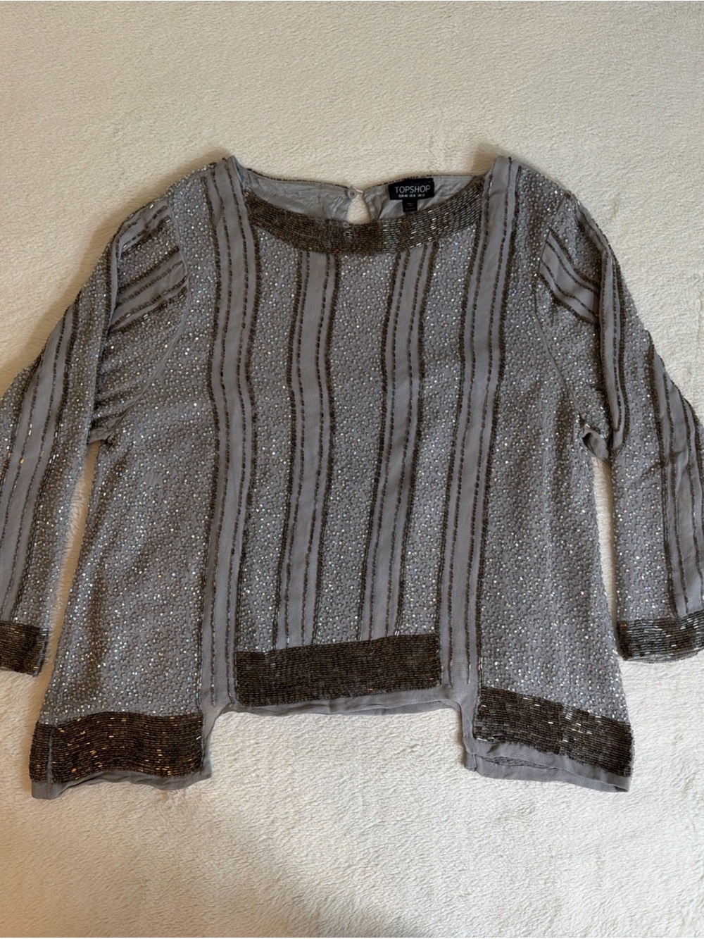 Topshop Silver and Charcoal Striped Sequin Blouse ITEM2677